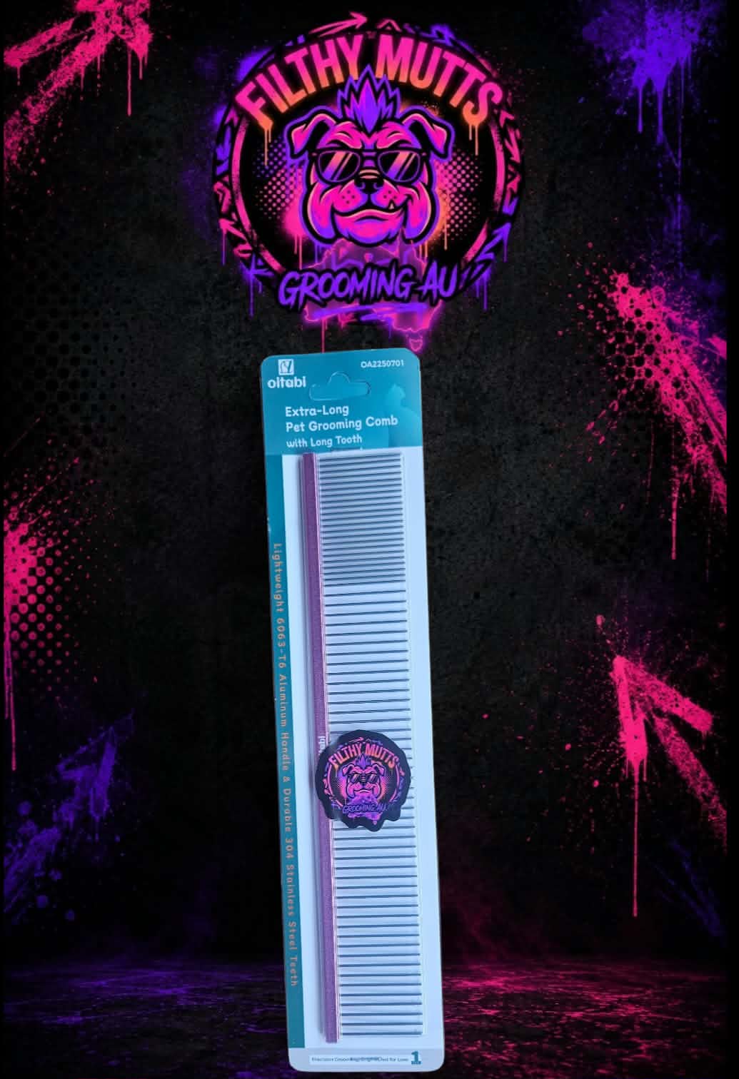 Comb xtra long pet grooming comb/ long teeth pink